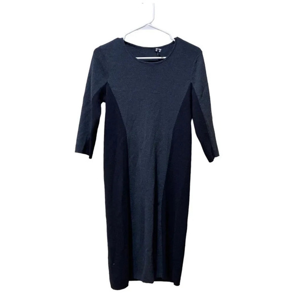 EILEEN FISHER 100% Wool Midi Sweater Dress Gray Black Colorblock Size Small - Picture 1 of 5